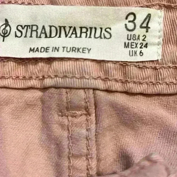Stradivarius Pink Straight Leg Cargo Denim Jeans Size 34 (US 2) High Rise - Picture 4 of 6